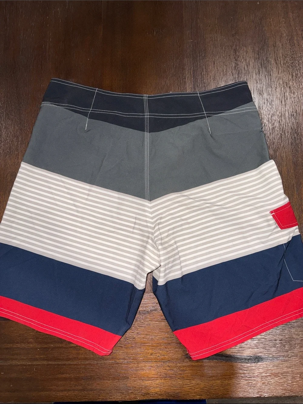 Rusty Men's Gray, Navy & Red Colorblock Swim Board Shorts 34